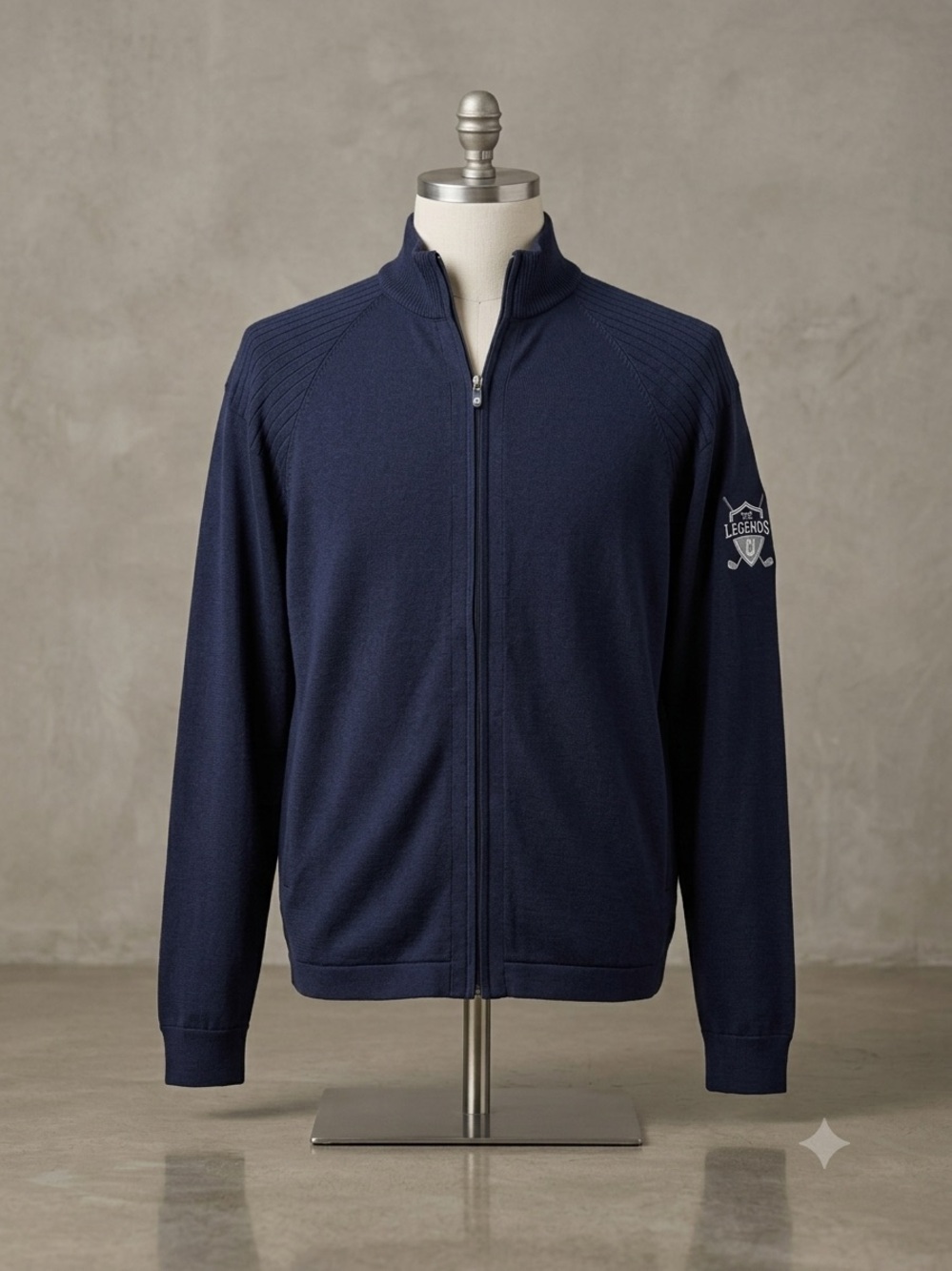 FootJoy Men's Full Zip Sweater Knit Golf Jacket Navy Blue Size L Legends Logo